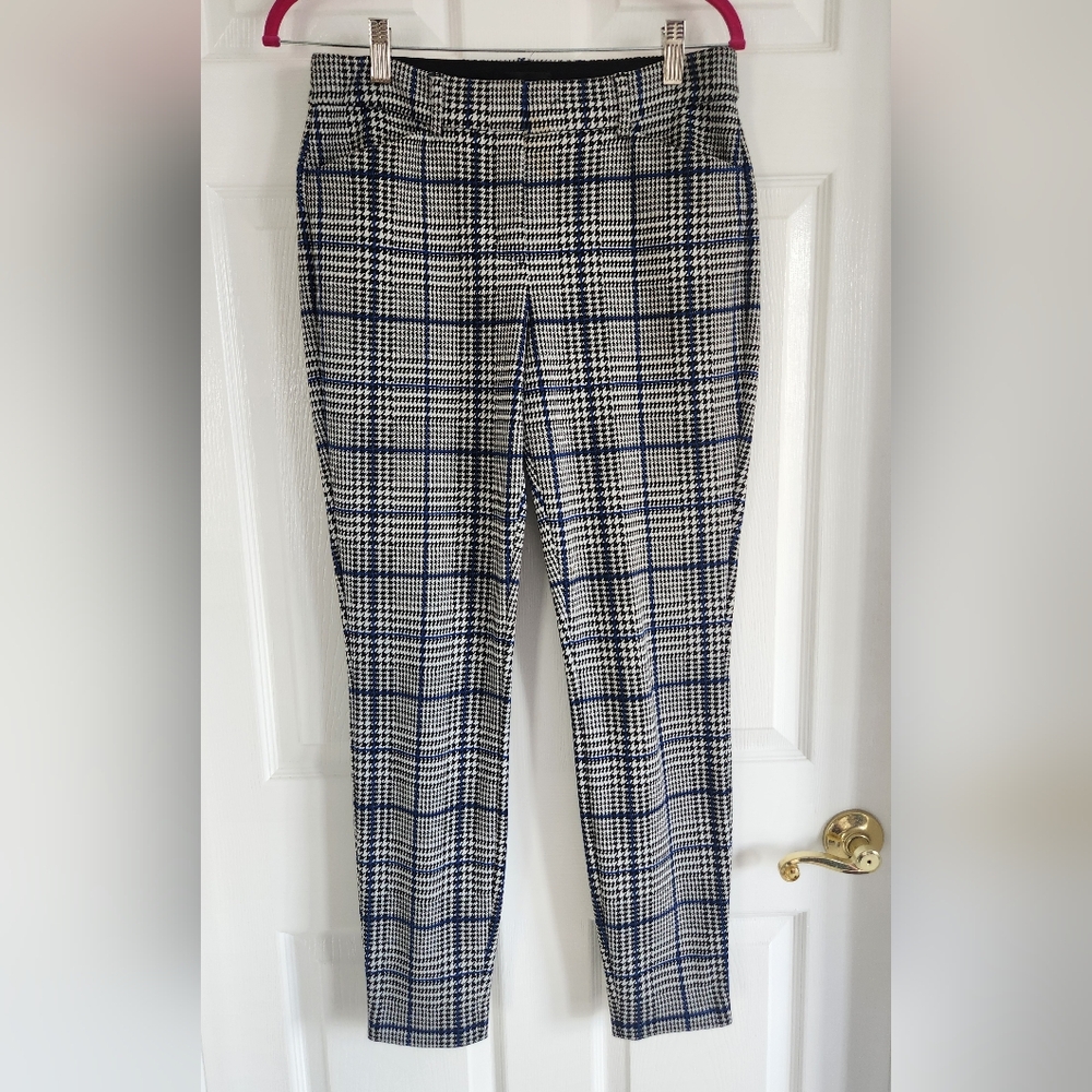 Express Black, White and Blue Plaid Slim Pants